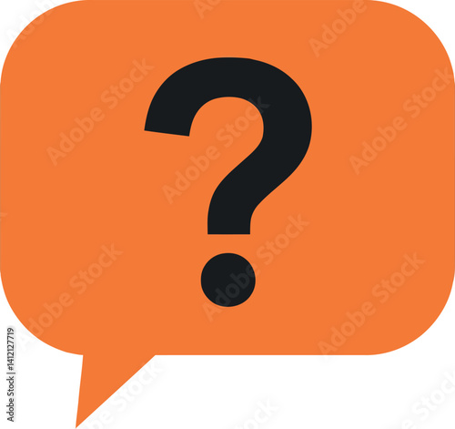 Orange speech bubble with black question mark minimal flat design digital vector illustration