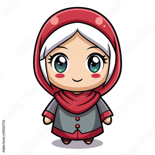 Cute cartoon woman wearing a hijab