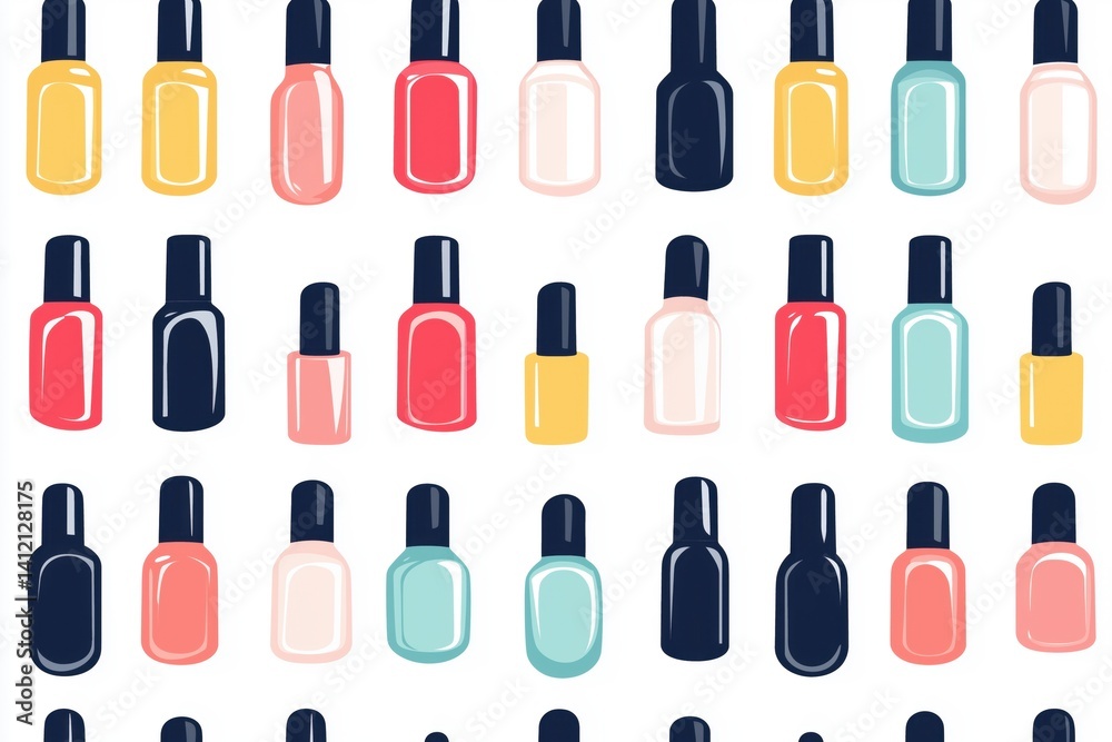 Obraz premium Colorful nail polish bottle pattern, repeating design, various colors and shapes