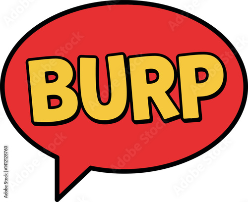 Comic style speech bubble with bold yellow burp text in red background flat design vector art