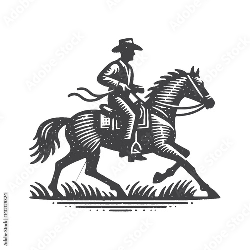 Wallpaper Mural Simple Cowboy Riding Horse Vector Design – Vintage Logo & Retro Illustration Torontodigital.ca