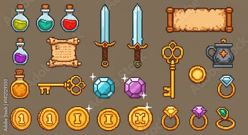 Pixel Art Fantasy Items Set for Game Design