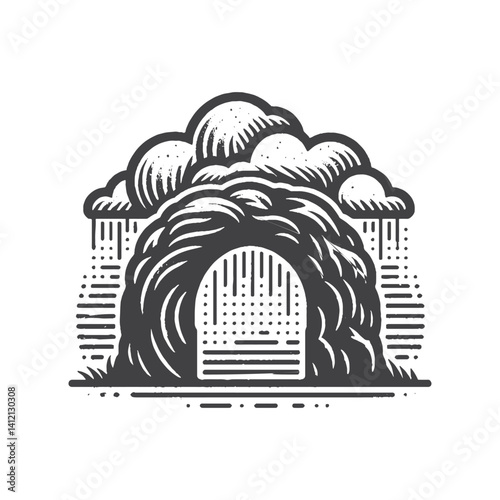 Simple Natural Arch with Storm Clouds Vector Design – Vintage Logo & Retro Illustration