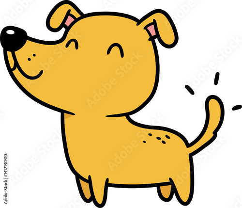 Happy small yellow dog with wagging tail in simple minimal flat style vector illustration