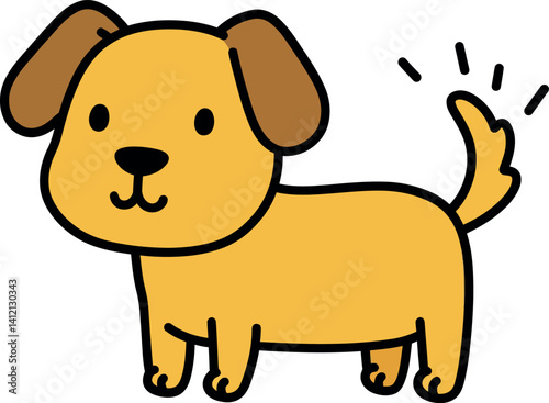 Cute small dog with wagging tail cartoon style flat design minimal vector illustration