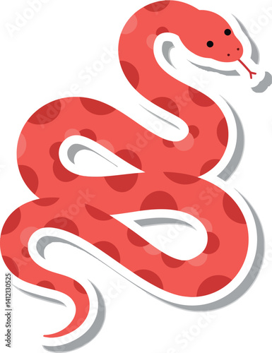 Red snake with spots coiled calmly in flat minimal style vector illustration