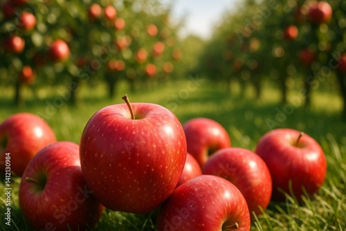 Fresh Red Apples Stacked at a Sunny Orchard During Harvest Season