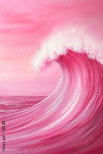 abstract big wave pink color, vertical illustration