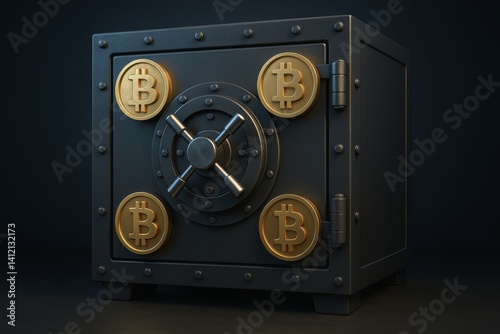 Gold Coins Representing Bitcoin Stored in a Secure Vault at Night