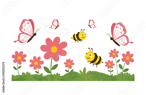 Playful bees and dazzling butterflies flower magic fills bright garden with cheerful sights and lovely scents
