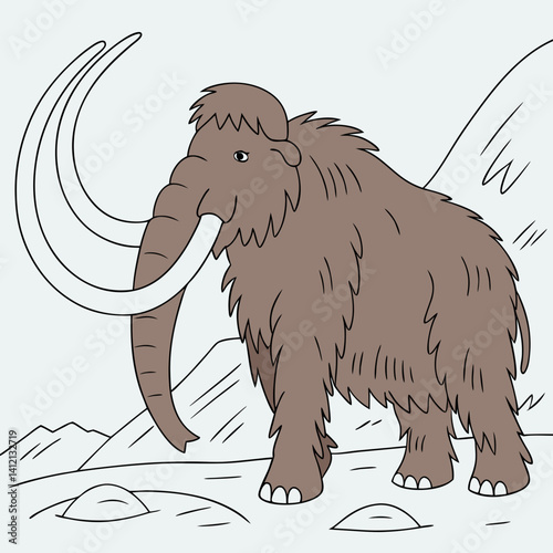 "Wooly Mammoth with massive tusks and thick fur, an iconic Ice Age creature."