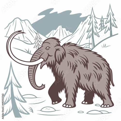 "Wooly Mammoth with massive tusks and thick fur, an iconic Ice Age creature."