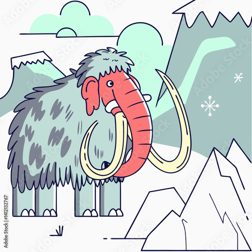 "Wooly Mammoth with massive tusks and thick fur, an iconic Ice Age creature."