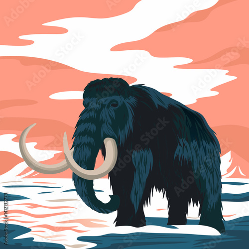 "Wooly Mammoth with massive tusks and thick fur, an iconic Ice Age creature."