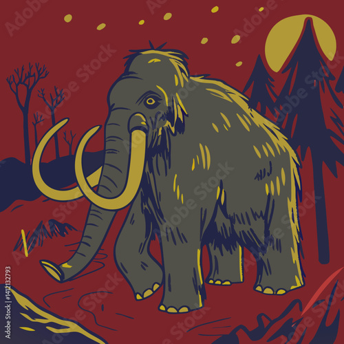 "Wooly Mammoth with massive tusks and thick fur, an iconic Ice Age creature."