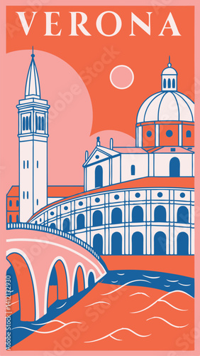 Romantic Verona - A Minimalist Flat Illustration Travel Poster