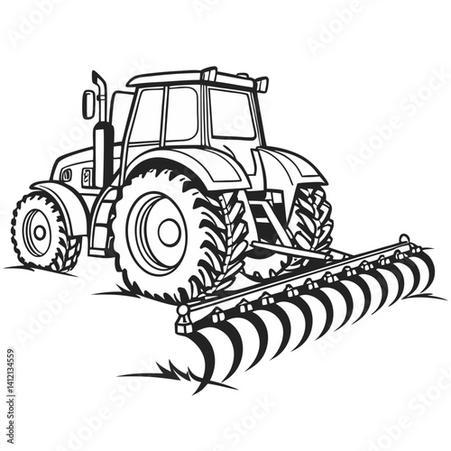 Silhouette Of A Tractor And Combine Harvester Illustrating Agriculture And Farming Equipment