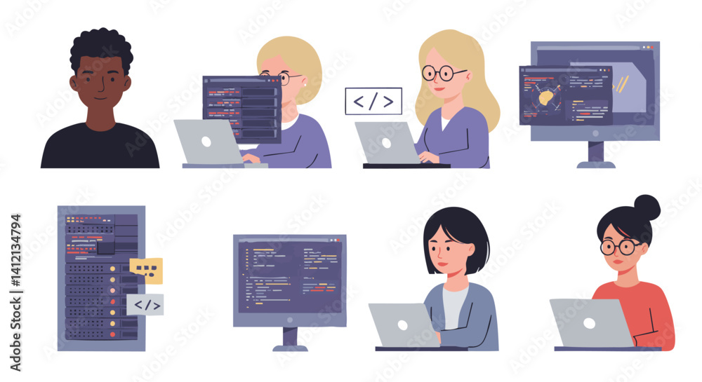 Fototapeta premium Web Development and Coding Professional Vector Illustration on Plain White Background AI File