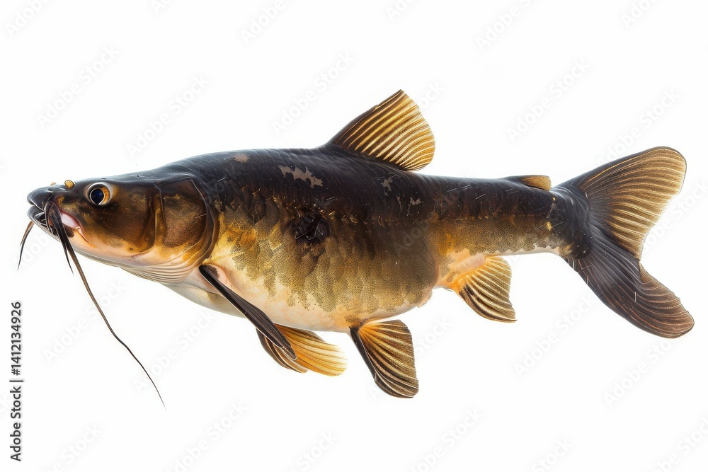 Fototapeta premium A graceful catfish gliding through clear waters in a serene aquatic habitat at dawn isolated on transparent background