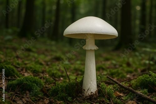 Mushroom Growth in a Lush Forest Surrounded by Greenery and Serene Atmosphere