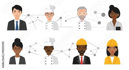 Professional Network Connections on Plain White Background Vector Illustration AI File