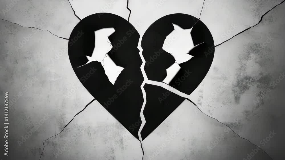 Cracked Black Heart on Textured White Background