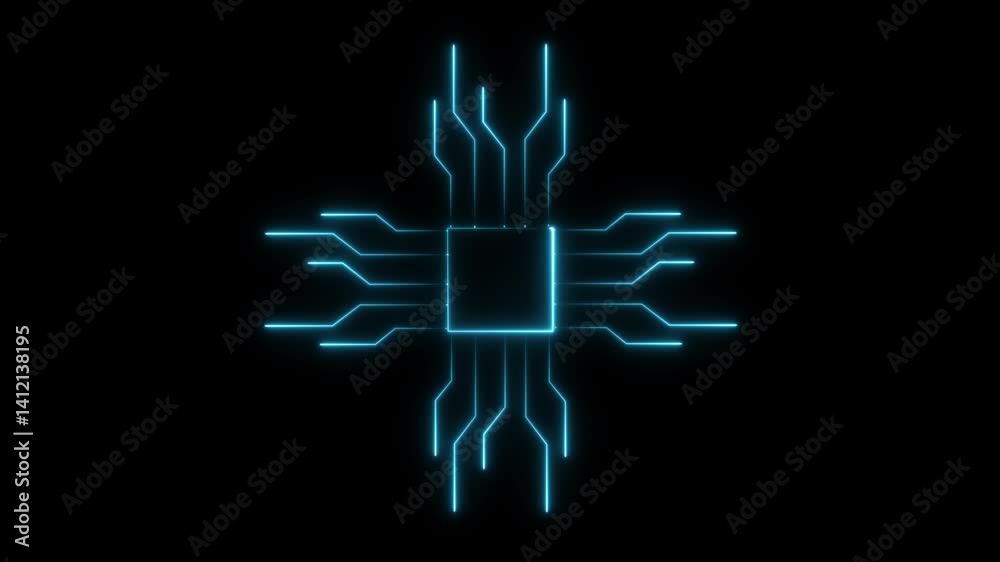 Artificial intelligence circuit line, Smart network digital technology animation Isolated on Black Background