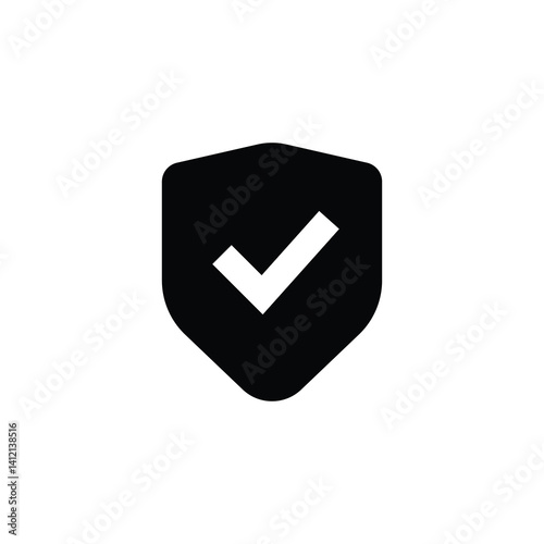 Verified Security Symbol - Black Shield with White Check Mark Icon Representing Protection and Trust for Digital Contexts - Vector Illustration for Infographics