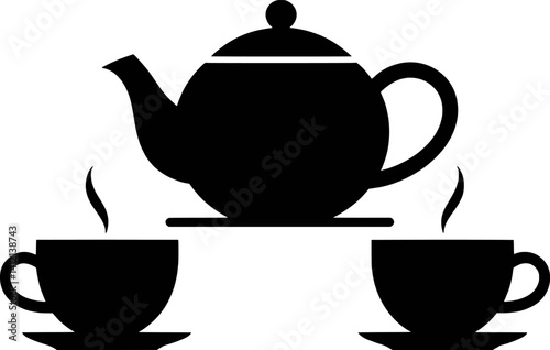 Tea Time Still Life Teapot And Two Cups Steaming Beverages Black Silhouette
