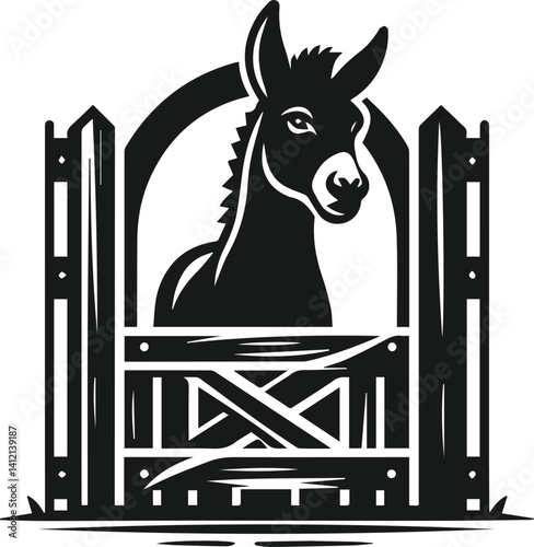 Vector silhouette of a donkey head peeking 