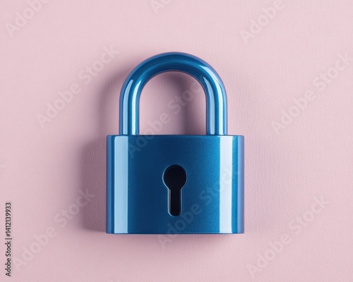 A sleek blue padlock on a soft pink background, symbolizing security and protection in modern design.