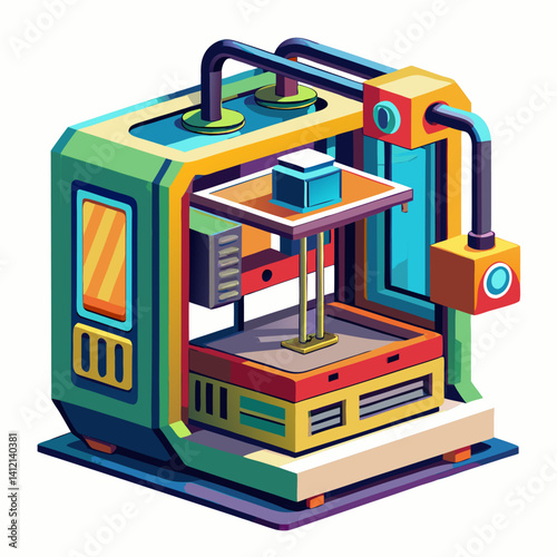 Industrial 3D Printer White Background Illustration