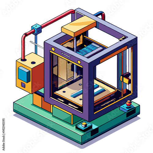 Industrial 3D Printer White Background Illustration