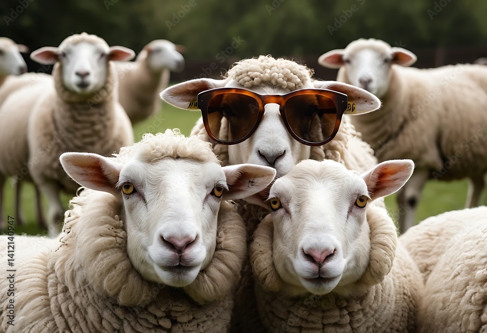 Fototapeta premium Sheep in Sunglasses - Farm Animal Portrait. Generative Ai
