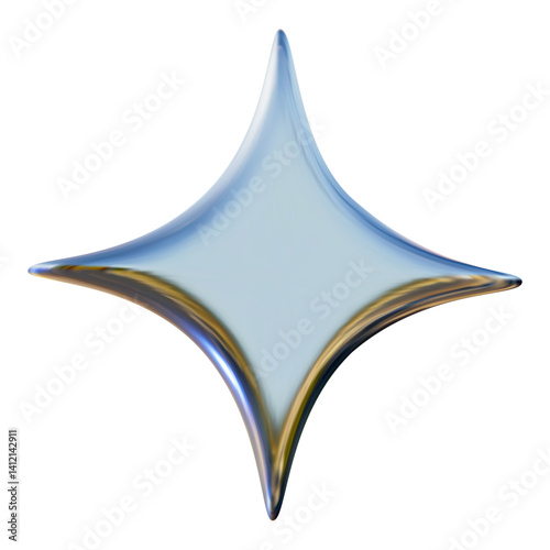 Y2K Isolated Chrome Metal Element. 3D Steel Element on Transparent Background	