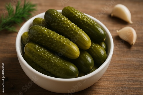 Fresh Cucumbers Arranged in a White Bowl on a Wooden Table Ready for a Health...
