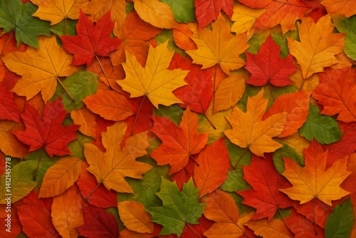 Colorful Autumn Leaves Scattered on a Forest Floor During the Fall Season