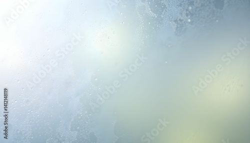 Raindrops on window, blurred sky background, diffused light, soft focus, water droplets, glass texture, dreamy atmosphere, muted colors, overcast day