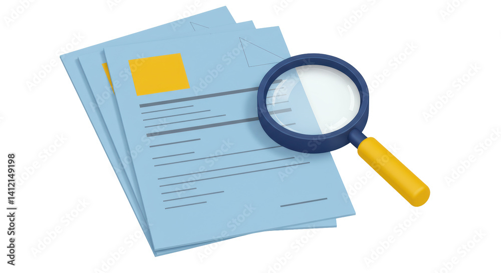 Isolated documents and magnifying glass Isolated documents and magnifying glass