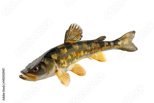 A sleek fish swimming gracefully through tranquil waters at dawn in a serene natural habitat isolated on transparent background
