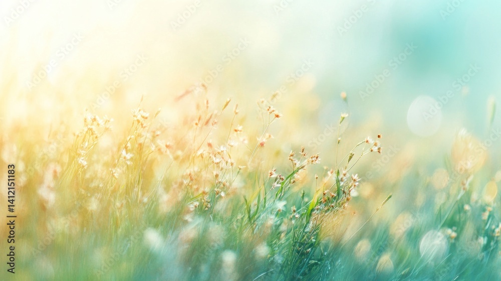 Fototapeta premium Blurred background of sunlight shining through grasses in spring
