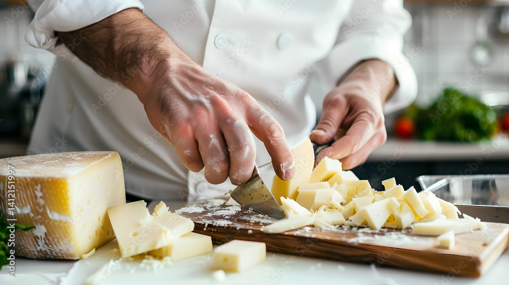 Professional Close-up of Man Cutting Cheese on Kitchen Counter for Culinary Concepts and Cooking Tutorials Professional Close-up of Man Cutting Cheese on Kitchen Counter for Culinary Concepts and Cooking Tutorials