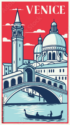 Venetian Dreams - Minimalist Flat Illustration Travel Poster of Venice