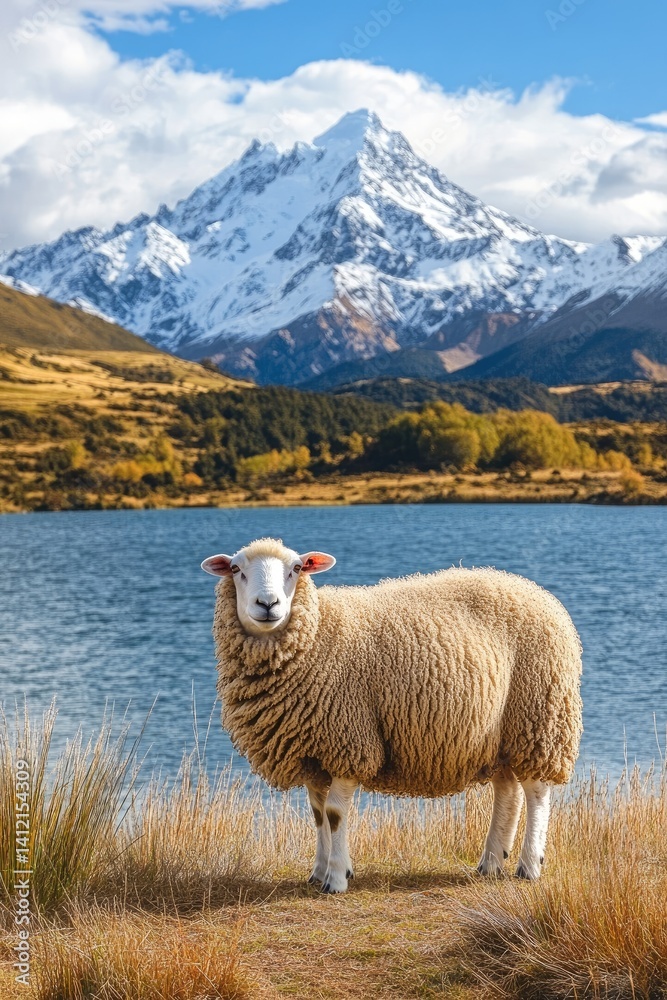 Fototapeta premium Sheep grazing on the grassland