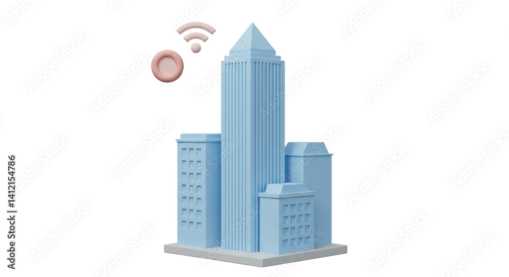 Isolated building office 3d design with wifi connection Isolated building office 3d design with wifi connection