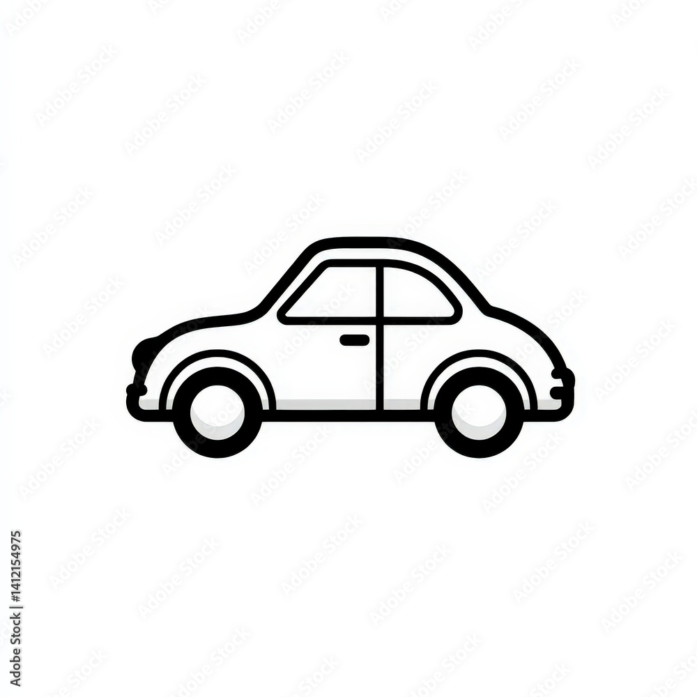 Fototapeta premium Outlined small car illustration on white background