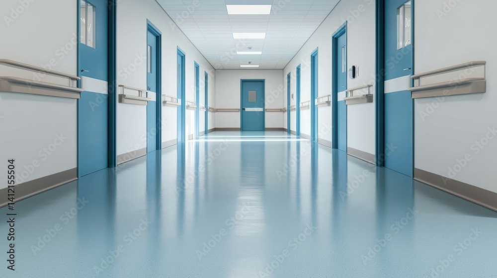 Fototapeta premium A clean and modern hospital corridor view.