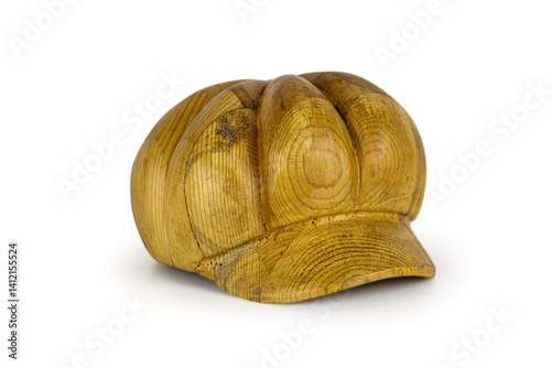 wooden hat block form for shaping caps – millinery tool on white