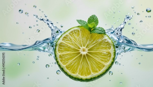 Refreshing lime splashing in clear water vibrant drink photography natural setting close-up perspective