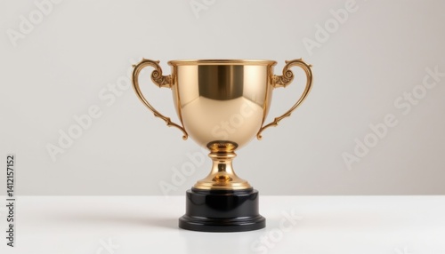 Celebration of achievement gold trophy on display studio setting focused shot success concept
